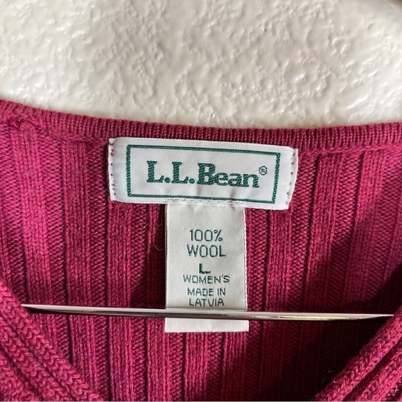 Vintage 90’s LL Bean Sweater 100% Wool V-Neck Red Ribbed Women’s Size Large - Picture 6 of 6